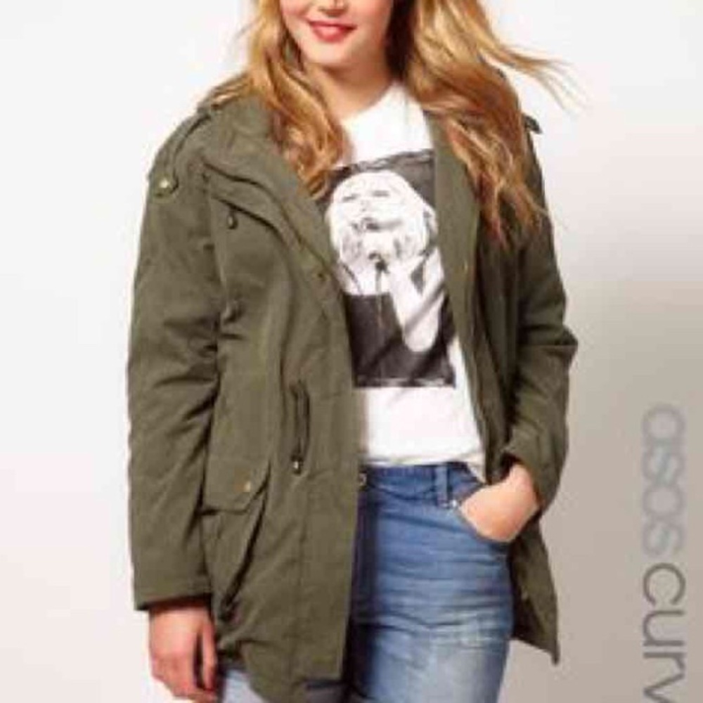 ASOS Curve Olive Green Utility Parka Jacket
